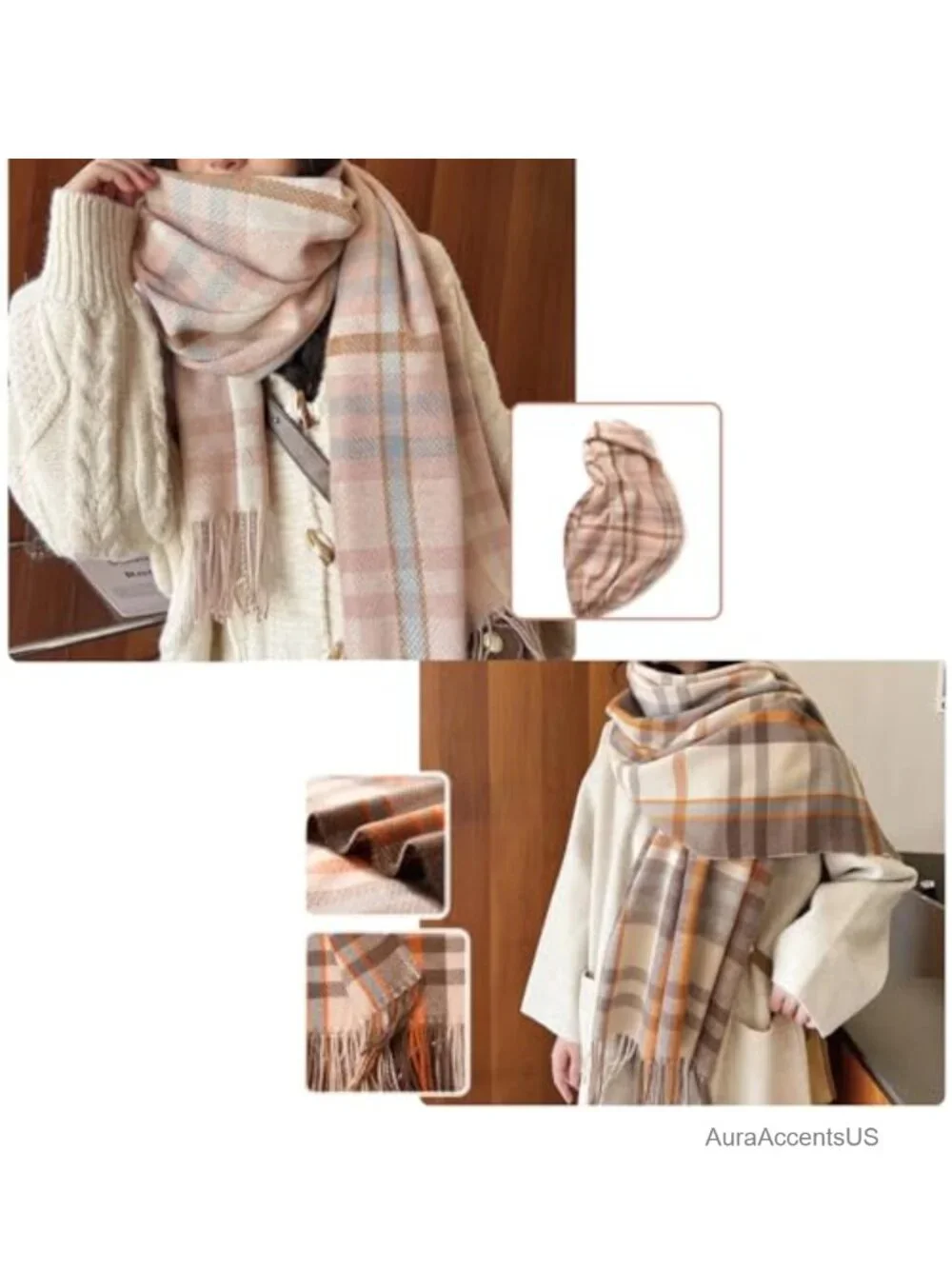 Women's Plaid Cashmere Feel Scarf Shawl Wrap Winter Soft Long Tassel